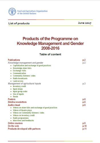 Products of the Programme on Knowledge Management and Gender 2008-2016