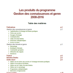 Les produits du programme Gestion des connaissances et genre 2008-2016